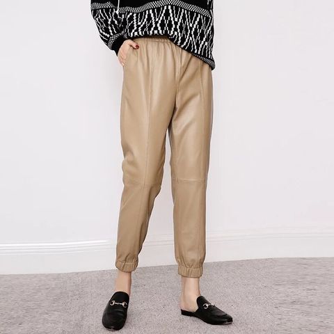 Pantalones Cargo informales de talla grande para mujer, calzas de piel auténtica a la moda, ropa de calle, otoño e invierno, 2022 ► Foto 1/6