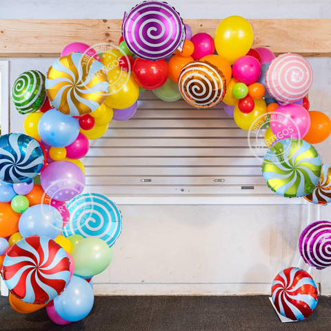 Lote de 10 unidades de globos de aluminio de colores para niños, piruletas redondas de 18 pulgadas, decoración para fiesta de cumpleaños y San Valentín ► Foto 1/6