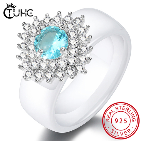 Anillo de compromiso con diseño de garras de cristal para mujer, sortija de cerámica, Circonia cúbica, zirconia, circonita, zirconita, Azul, Blanco, gran oferta ► Foto 1/6