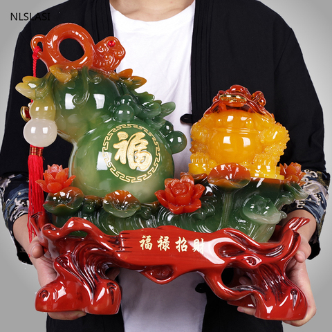 Figuras de sapo dorado de calabaza de resina china, escultura de adorno, artesanías, riqueza de la suerte, accesorios de decoración para el hogar, los mejores regalos ► Foto 1/6