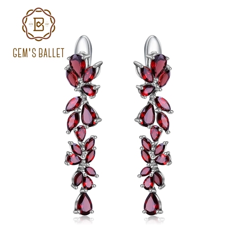 GEM'S BALLET-pendientes de plata de ley 925 con hojas de caída elegante para mujer, aretes de compromiso de 20,35 CT, granate rojo Natural, joyería ► Foto 1/6