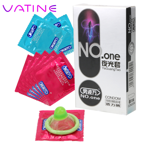 VATINE-condón para eyaculación para hombre bolsa de látex brillante para la noche, condón para pene luminoso con lubricado, producto sexual retardado para eyaculación, 8 unidades ► Foto 1/6