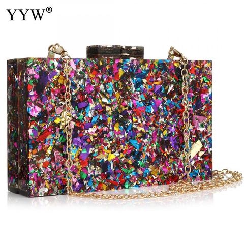 Bolso de noche de lentejuelas multicolor para mujer, cartera elegante, bolso de mano de lujo para fiesta nupcial, graduación, boda, de acrílico ► Foto 1/6