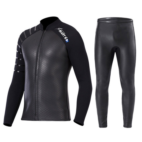 Traje de buceo de cuero liso para hombre y mujer, chaqueta de surf con cremallera y pantalones cortos, traje de buceo dividido de 3MM SCR, traje de baño de esnórquel de neopreno ► Foto 1/6