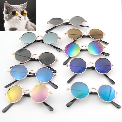 Productos para mascotas encantador redondo Vintage gato gafas de sol reflejo ojo gafas para perro pequeño gato accesorios fotos de mascotas accesorios ► Foto 1/6
