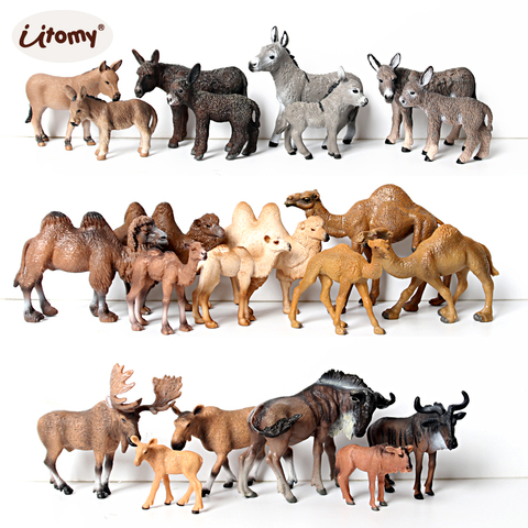 Figura realista pintada a mano Wildebeest,Donkey,camel,Moose Wild Life Animal figurita modelo juguete Regalo de Cumpleaños de Navidad para niños ► Foto 1/6