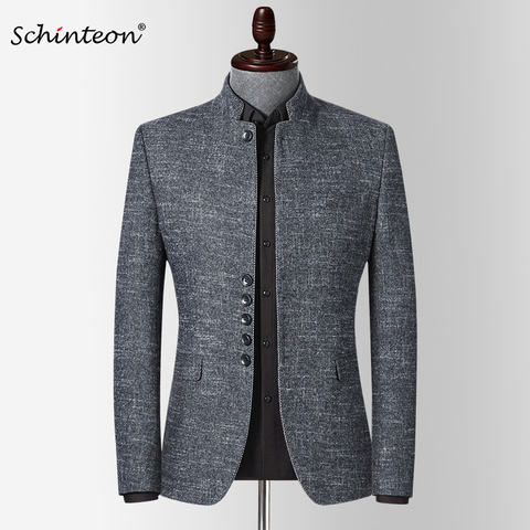 Schinteon-Chaqueta de estilo inglés para hombre, prendas de vestir ajustadas con cuello levantado, traje túnica China informal inteligente de alta calidad ► Foto 1/6