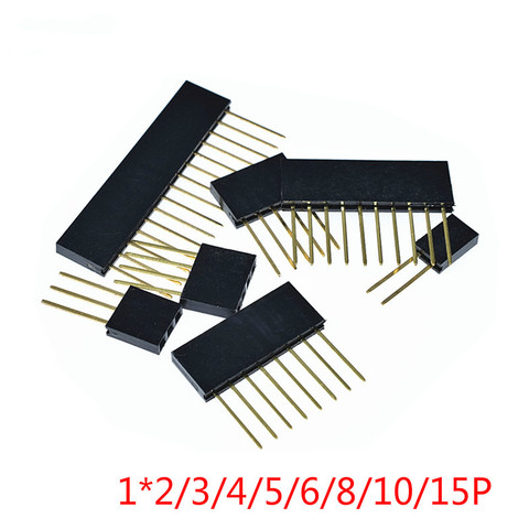 10 Uds. De pines largos hembra de una sola fila de 2,54mm, Conector de enchufe de placa PCB de separación de 11mm, 1x2/3/4/6/8/10/15 pines para Arduino ► Foto 1/4