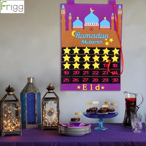 Eid Mubarak-Calendario de fieltro con cuenta atrás para colgar, Festival islámico musulmán, fiesta EID Mubarak, decoración de Ramadán Kareem para el hogar, regalo para niños ► Foto 1/1