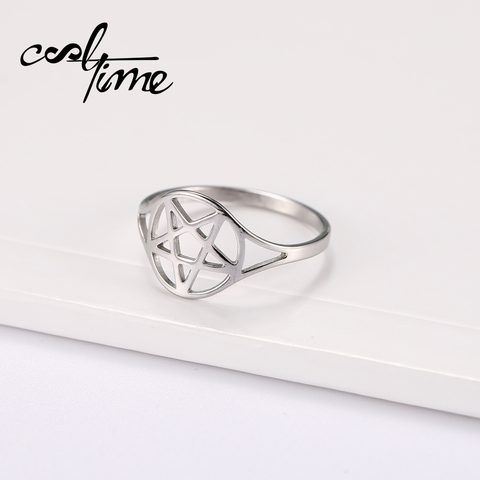 COOLTIME-Anillo de pentagrama de símbolo pagano para hombre y mujer, anillos de estrella de acero inoxidable de Color plateado, regalo de compromiso de boda, joyería Win ► Foto 1/6