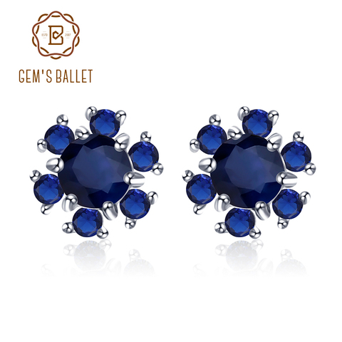 GEM'S BALLET 1.41Ct Natural difusión aretes con piedra preciosa de zafiro de La Flor de la plata esterlina 925, pendientes para las mujeres joyería fina ► Foto 1/6