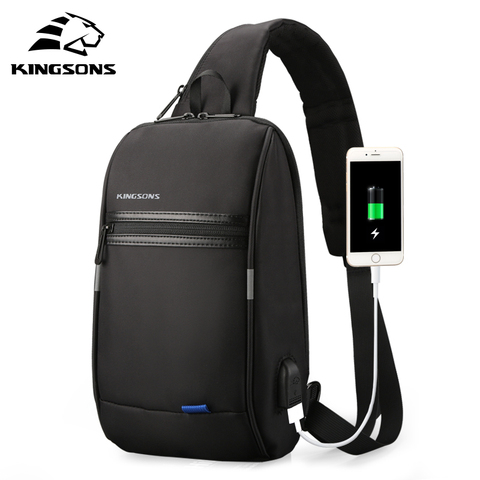 Kingsons-bandolera de un solo hombro para hombre, bolso de pecho para hombre, bandolera pequeña impermeable, bolsa para ordenador portátil de 10, 1 pulgadas con USB ► Foto 1/6