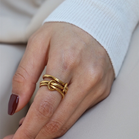 Normcore-anillo de acero inoxidable con varias capas para mujer, sortija, plata, oro, níquel, sin plomo ► Foto 1/6