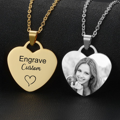 Personalizado personalizado foto texto grabado colgante oro negro Acero inoxidable corazón collar joyería regalo para mujer ► Foto 1/6