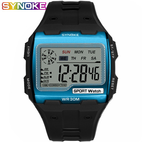 SYNOKE hombres Plaza reloj Digital luminosa multifuncional gran Dial deportes reloj de hombre resistente al agua LED pantalla Digital Reloj de pulsera ► Foto 1/6