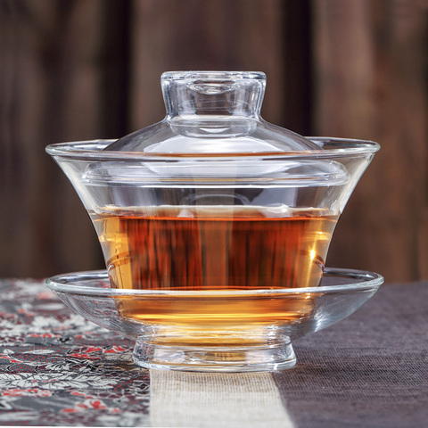 Grandes de vidrio transparente Gaiwan chino Teaset Sancai tazón de té solo grueso resistente al calor cubierta tazón taza de té y té tapa ► Foto 1/6