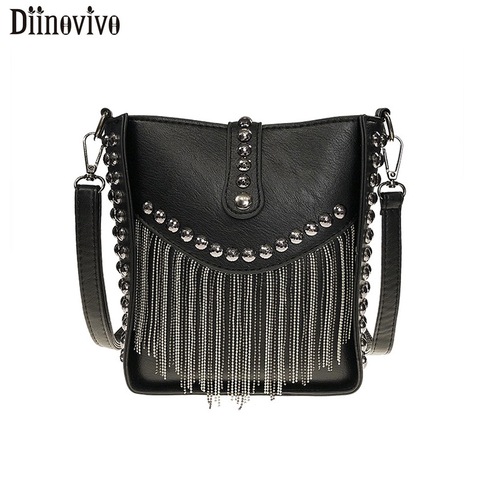 DIINOVIVOWomen-Bolso de hombro con borlas para mujer, bandolera pequeña con remaches Punk, de cubo, cruzado, WHDV1213 ► Foto 1/6