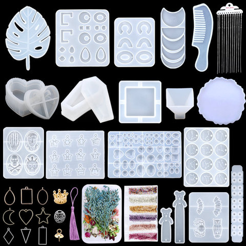 Kit de moldes de fundición de resina epoxi, moldes de fundición UV de silicona, caja de almacenamiento para posavasos colgante, con accesorios para fabricación de joyas ► Foto 1/6
