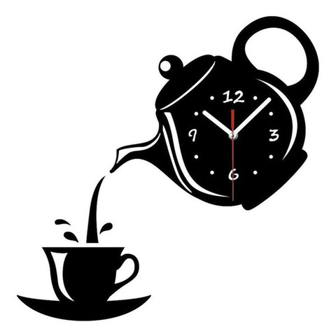 Reloj de pared creativo con forma de taza de café y tetera 3D, reloj de pared acrílico para decoración de comedor, cocina, hogar y oficina ► Foto 1/6