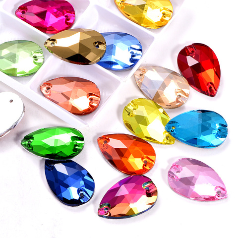Diamantes de imitación coloridos para vidrio AB, diamantes de imitación con agujeros, parte trasera plana, costura roja, para vestido de boda, 6 tamaños, B0153 ► Foto 1/6