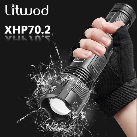 Linterna Led de caza táctica XHP70.2 de alta calidad con batería 18650 AAA, linterna recargable Usb con zoom, linterna xhp502 ► Foto 1/6