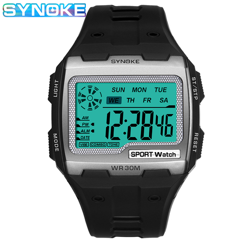 SYNOKE-Relojes digitales cuadrados para Hombre, pulsera con pantalla LED, resistente al agua, antigolpes, deportiva, informal, Esfera Grande, electrónico ► Foto 1/6