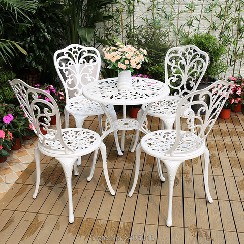 Conjunto de 5 uds fundido muebles de aluminio para jardín comedor 4 sillas mesa de 23,6 pulgadas con diseño de la mariposa (blanco negro Bronce) ► Foto 1/2