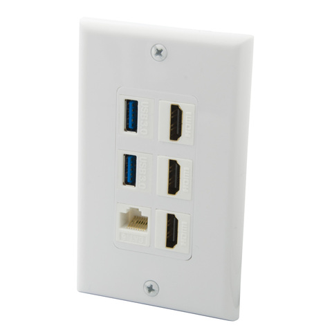 Placa de pared hembra a hembra, 1 Banda, estilo decorativo, 3 puertos HDMI, 2 puertos USB 3,0, 1 puerto CAT6 RJ45 ► Foto 1/3