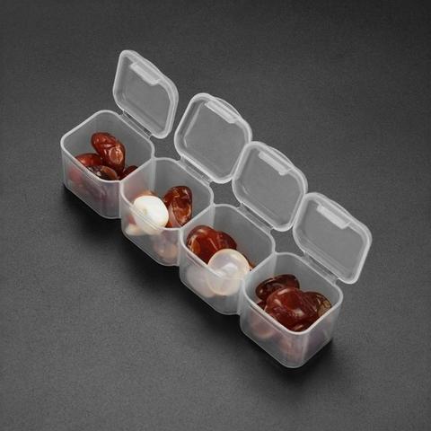 Estuche portátil de plástico transparente para 4 rejillas, caja de almacenamiento para medicamentos, organizador de joyería ► Foto 1/6