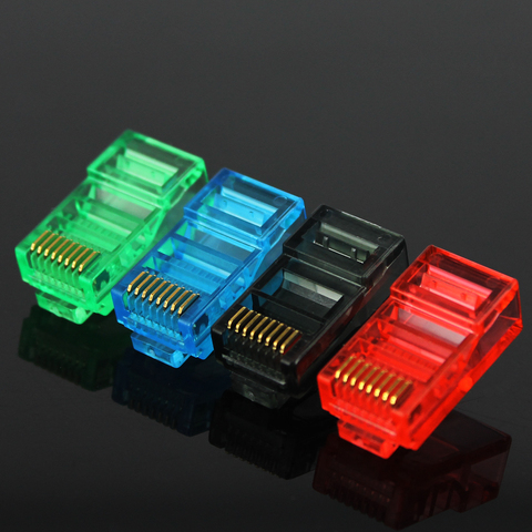 JONSNOW 50 unids/lote RJ45 Cables Ethernet módulo conector de red de enchufe RJ-45 cristal cabezas Cat5 Color Cat5e chapados en oro Cable ► Foto 1/6