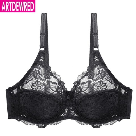 Negro de malla Bralette de encaje sujetadores lencería Sexy para mujer de gran tamaño de sostén no forrado arriba transparente Plus sujetador ► Foto 1/5