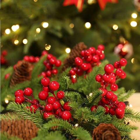 Guirnalda de bayas rojas para decoración de Navidad, guirnalda de árbol, suministros de bricolaje, flores artificiales, fruta, Año Nuevo, boda ► Foto 1/6