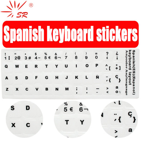 SR estándar en español, 7 tipos de pegatinas para teclado, botón de diseño, letras del alfabeto para PC, Accesorios para ordenador portátil ► Foto 1/5