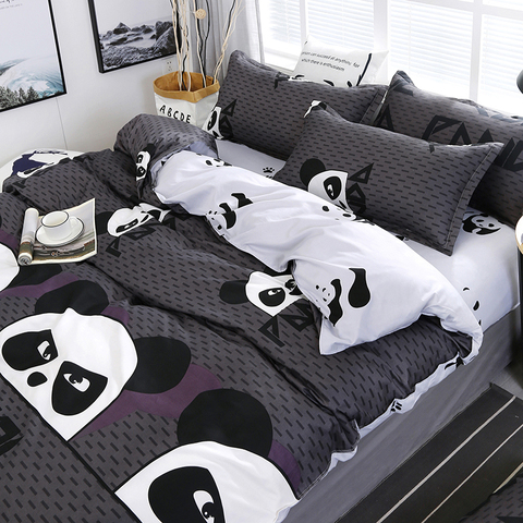 Estilo chino Panda de dibujos animados patrón de ropa de cama forros de cama funda nórdica hoja funda para almohada 4 unids/set 51 ► Foto 1/6