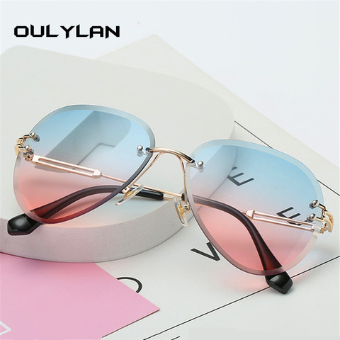 Oulylan sin montura gafas de sol mujer marca diseñador gafas de sol gradiente tonos de lente de Damas sin marco de Metal gafas de UV400 ► Foto 1/6