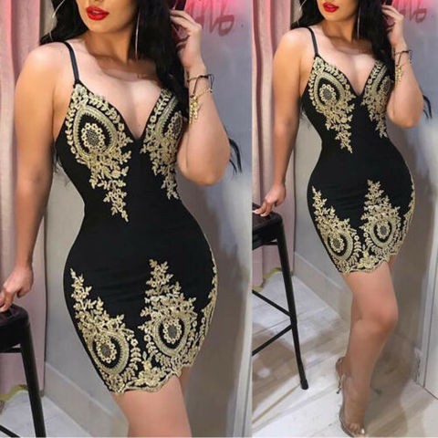 Mini Vestido corto de fiesta de noche sin mangas bordado ceñido al cuerpo para mujer ► Foto 1/4