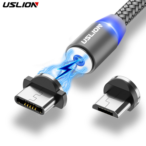 USLION-Cable USB magnético LED de carga rápida, Cable USB tipo C para teléfono, cargador magnético de datos, microusb para iPhone 11 y Xiaomi ► Foto 1/6