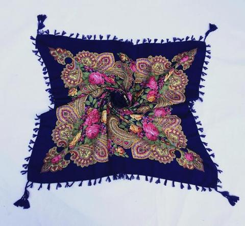 Chal bufanda estampada con patrón ruso para mujer, bufanda cuadrada con borlas, Hijab azteca de algodón para invierno, 90x90cm, 130g ► Foto 1/6