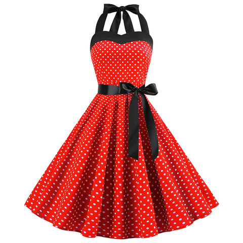 Sexy rojo Retro vestido de lunares 2022 Audrey Hepburn Halter Vintage 50s 60s gótico Pin Up Rockabilly vestido de talla grande ropa ► Foto 1/6