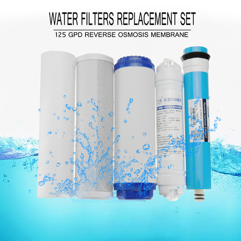 Juego de reemplazo de filtro del agua para casa, kit de dispositivo purificador de agua con cartucho de filtro de algodón, 75/100/125 tamaño de 254x62 mm, membrana GPD de tipo ósmosis inversa para cocina ► Foto 1/6