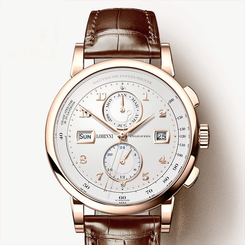 Reloj para hombre LOBINNI suiza, marca de lujo, reloj mecánico automático para hombre, reloj de pulsera de cuero de zafiro, reloj de pulsera L16001-3 ► Foto 1/6