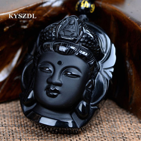 Byszdl-Colgante de cuentas de Obsidiana Natural para cortina, cabeza de Guanyin, color negro, cabeza de Buda ► Foto 1/5