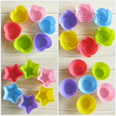 6 uds moldes para pasteles Muffin corazón estrella flor en forma de taza para Cupcake resistente al calor antiadherente silicona para jabón molde reutilizable para hornear herramienta ► Foto 1/5