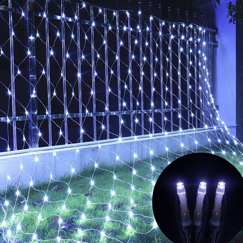 Cortina de luces LED impermeables para exteriores, lámpara de decoración para vacaciones de Navidad, 1,5x1,5 m, 96LED, 3x2m, 192 guirnalda de luces LED ► Foto 1/6