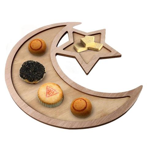 Eid-plato de madera de decoración para el hogar, bandeja para servir comida de Ramadán, Luna, estrella, Eid, fiesta en casa, decoración de postres ► Foto 1/6