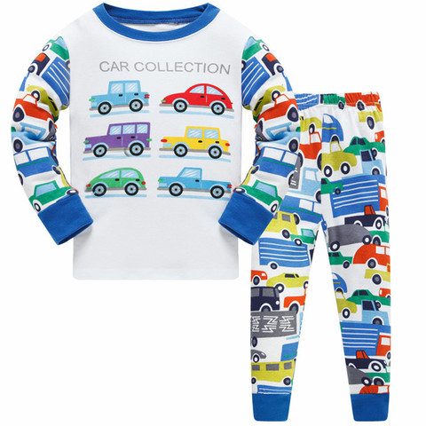 Pijamas de algodón para niños y niñas, conjuntos de ropa con estampado de coches, Top + Pantalones ► Foto 1/6