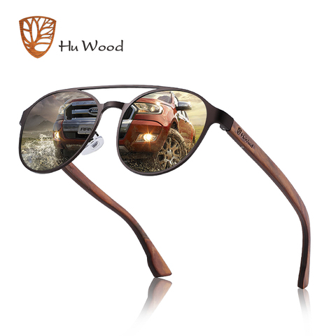 Gafas de sol polarizadas de madera HU, marco de acero inoxidable con bisagra de muelle de madera, gafas de sol para hombre y mujer, protección UV400 GR8041 ► Foto 1/6