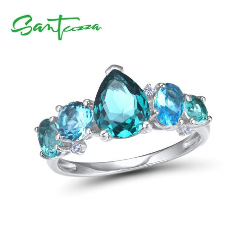 SANTUZZA-Anillo de Plata de Ley 925 con Zirconia cúbica azul brillante, joyería de moda, nuevo diseño ► Foto 1/6