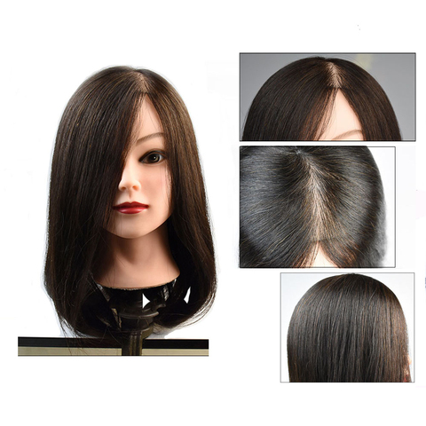 Cabeza de Maniquí de pelo humano 100%, pelo humano Real, modelo de práctica de Color negro Natural, cabeza de entrenamiento para peluquería ► Foto 1/6