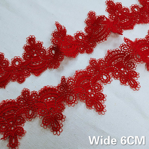 Tela de encaje Soluble en agua de 6CM de ancho, exquisita tela roja bordada con borde de cinta para cortinas, vestidos de boda, accesorios de costura DIY ► Foto 1/4